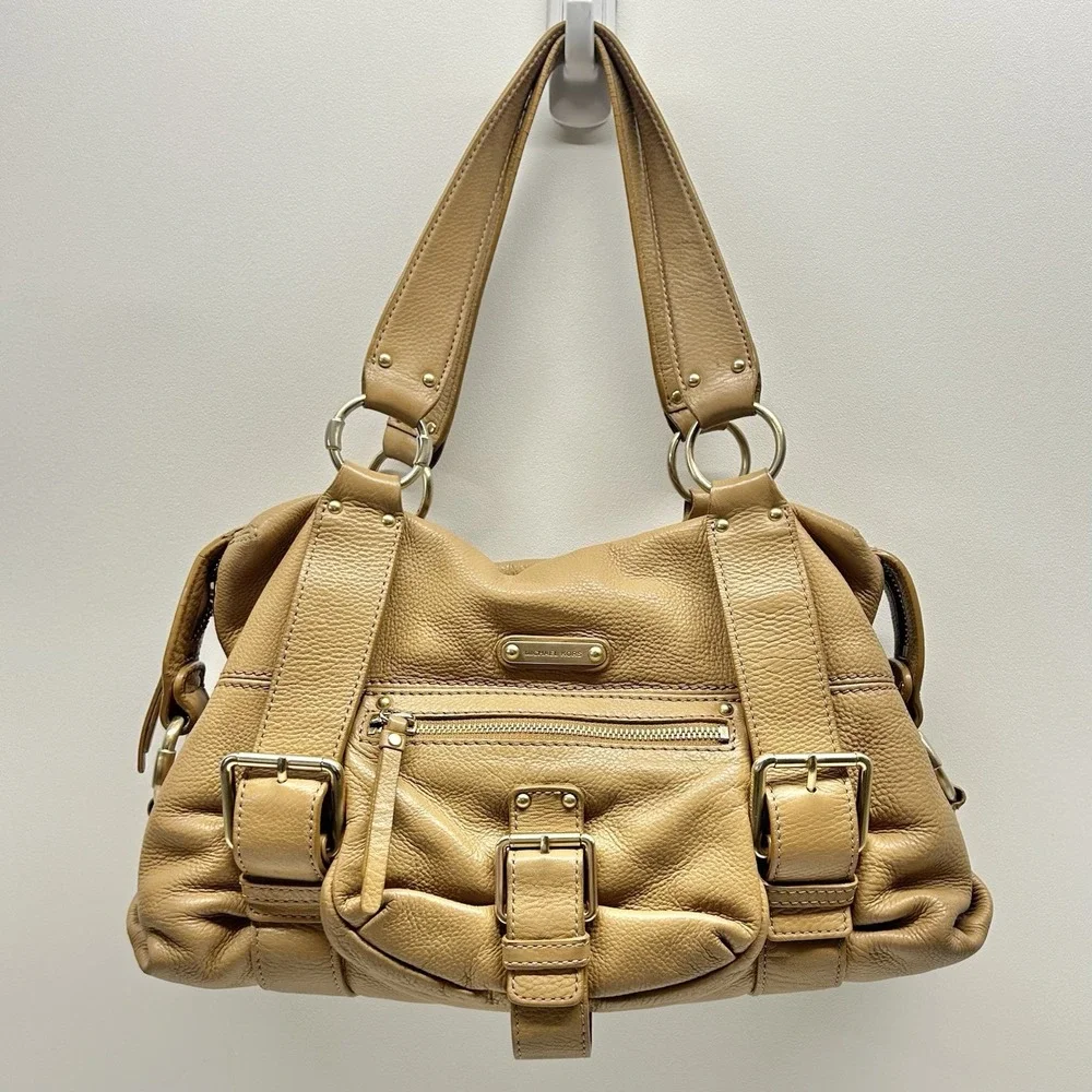 Michael Kors Austin Pebbled Leather Satchel Bag Hobo Shoulder Bag‎ Gold Hardware